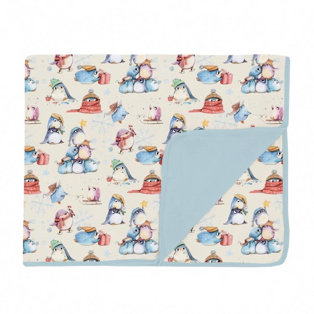 NEW KICKEE toddler's silly penguins blanket in natural